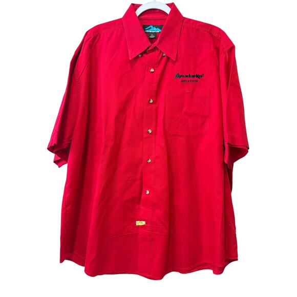 Mens Anadarko Aviation Tri-Mountain Size XL Solid Red Short Sleeve Button Shirt - Picture 1 of 5